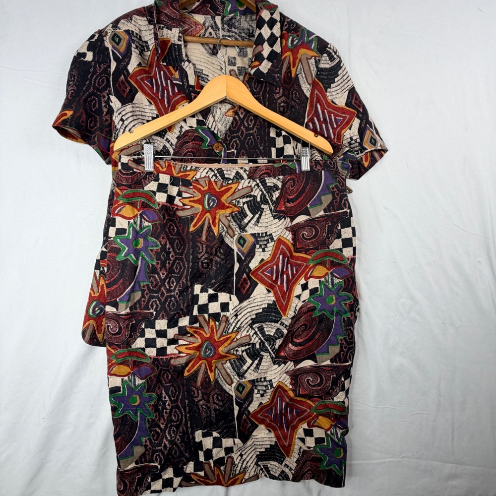 Vintage  YSL patchwork Skirt Set Size L business suit 2pc